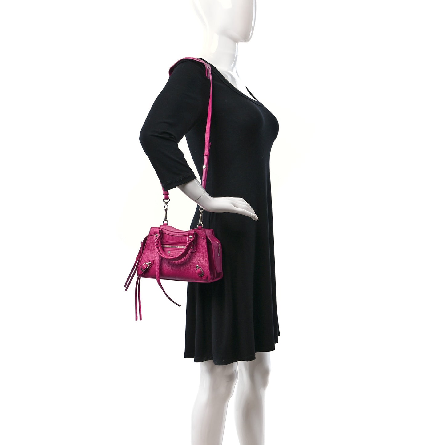 Grained Calfskin Neo Classic Silver Hardware Mini City Fuchsia