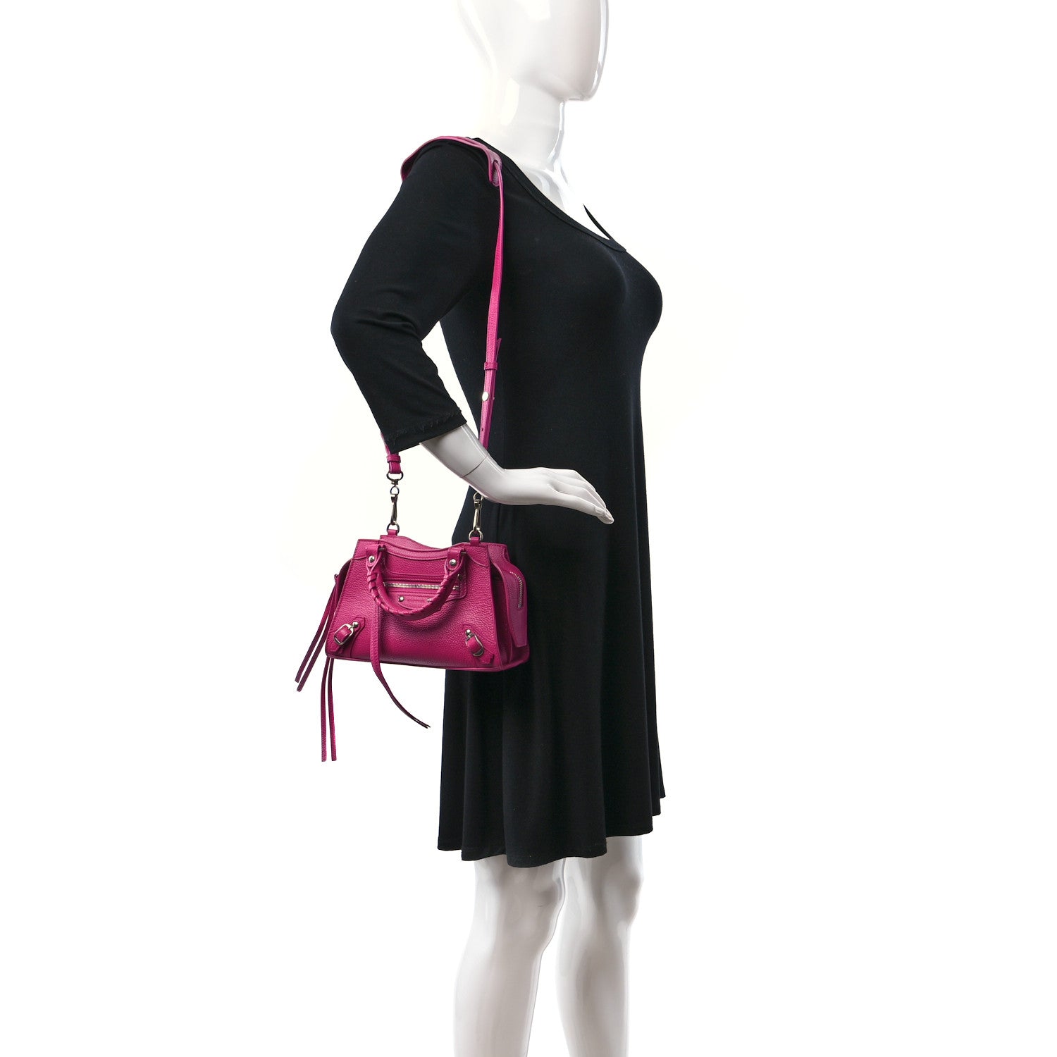 Balenciaga Grained Calfskin Neo Classic Silver Hardware Mini City Fuchsia 3 of 9