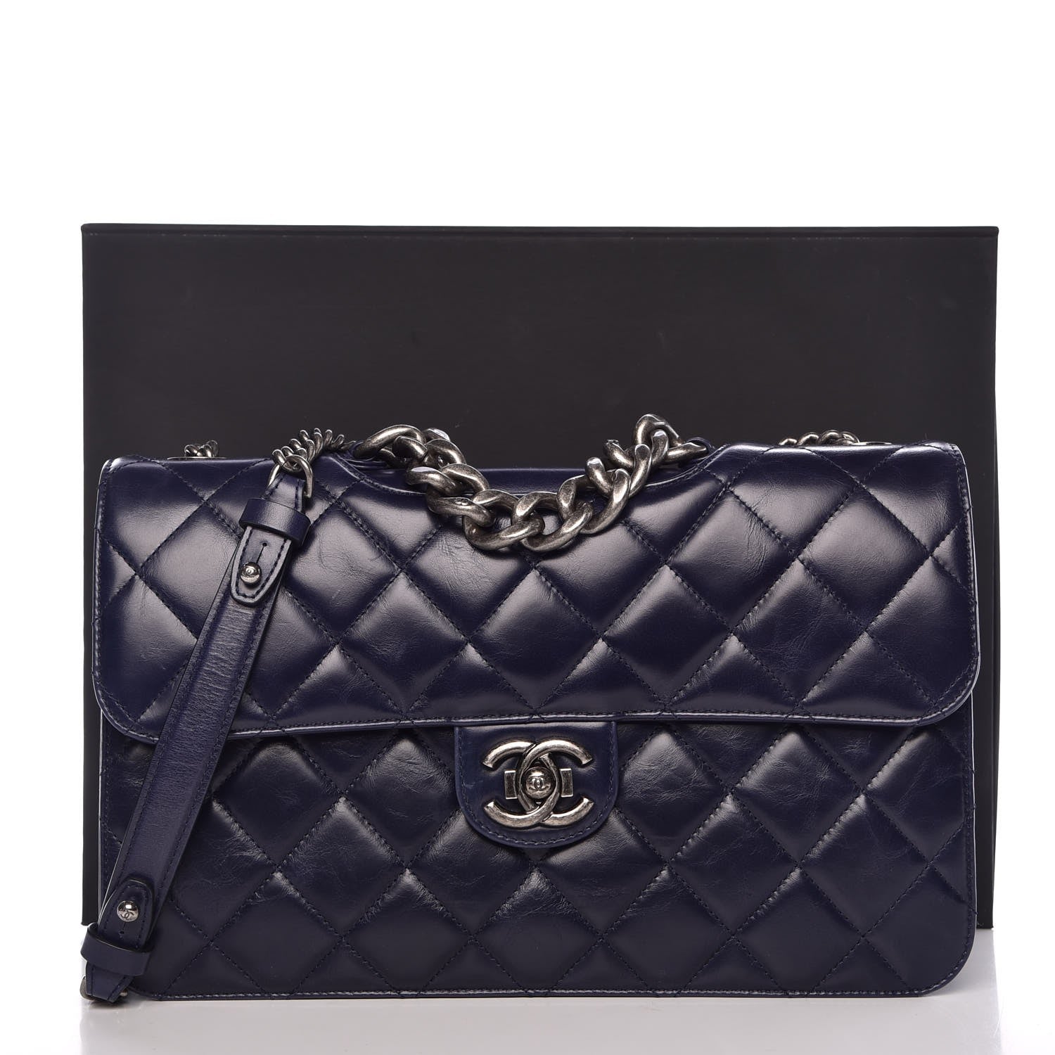 Chanel Glazed Calfskin Quilted Large Perfect Edge Flap Navy 8 of 8
