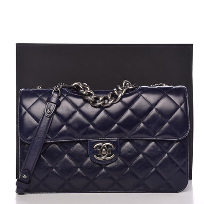 Chanel Glazed Calfskin Quilted Large Perfect Edge Flap Navy 8 of 8