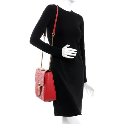 Gucci Calfskin Matelasse Large GG Marmont Shoulder Bag Hibiscus Red 2 of 9