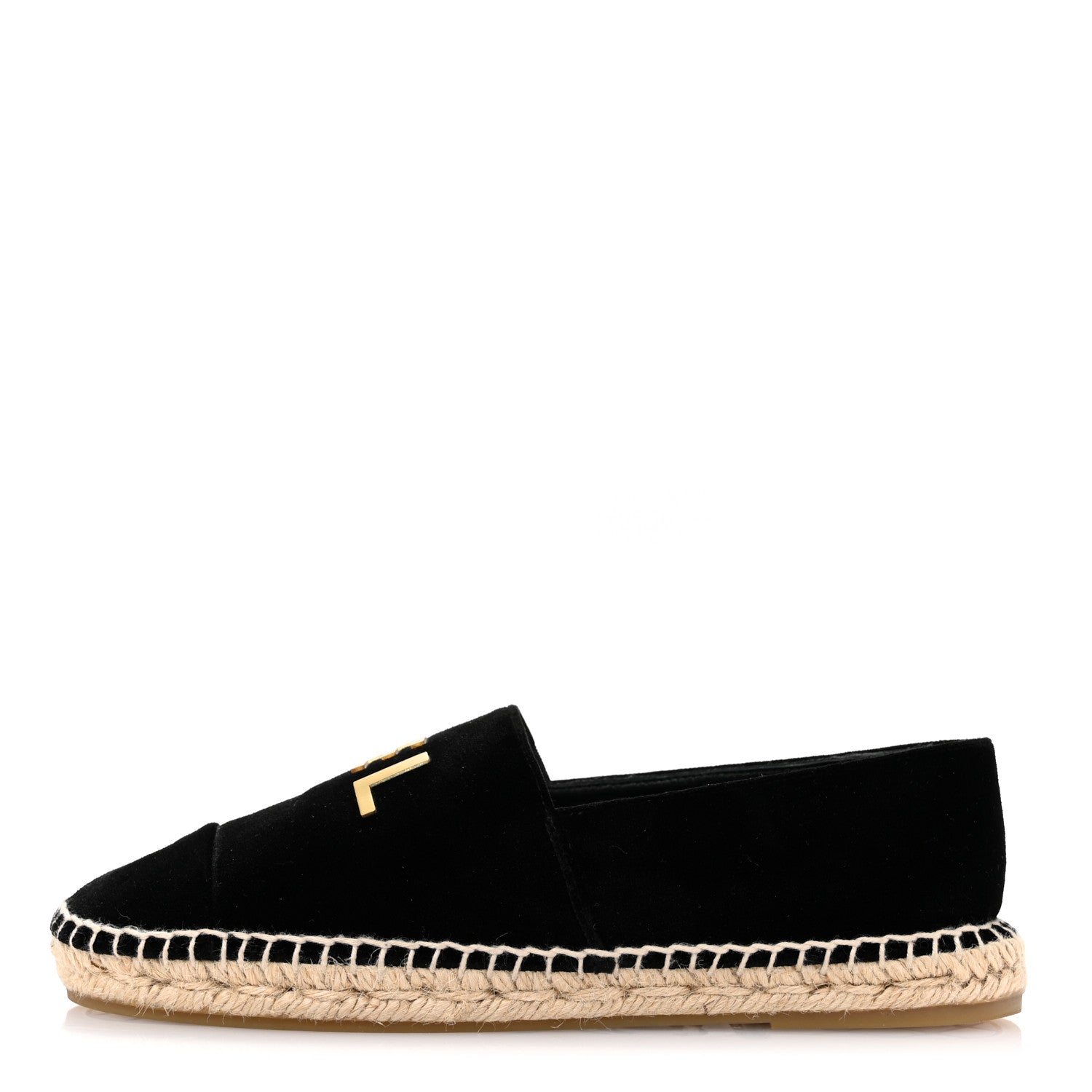 Chanel Velvet Logo Espadrilles 37 Black 1 of 9