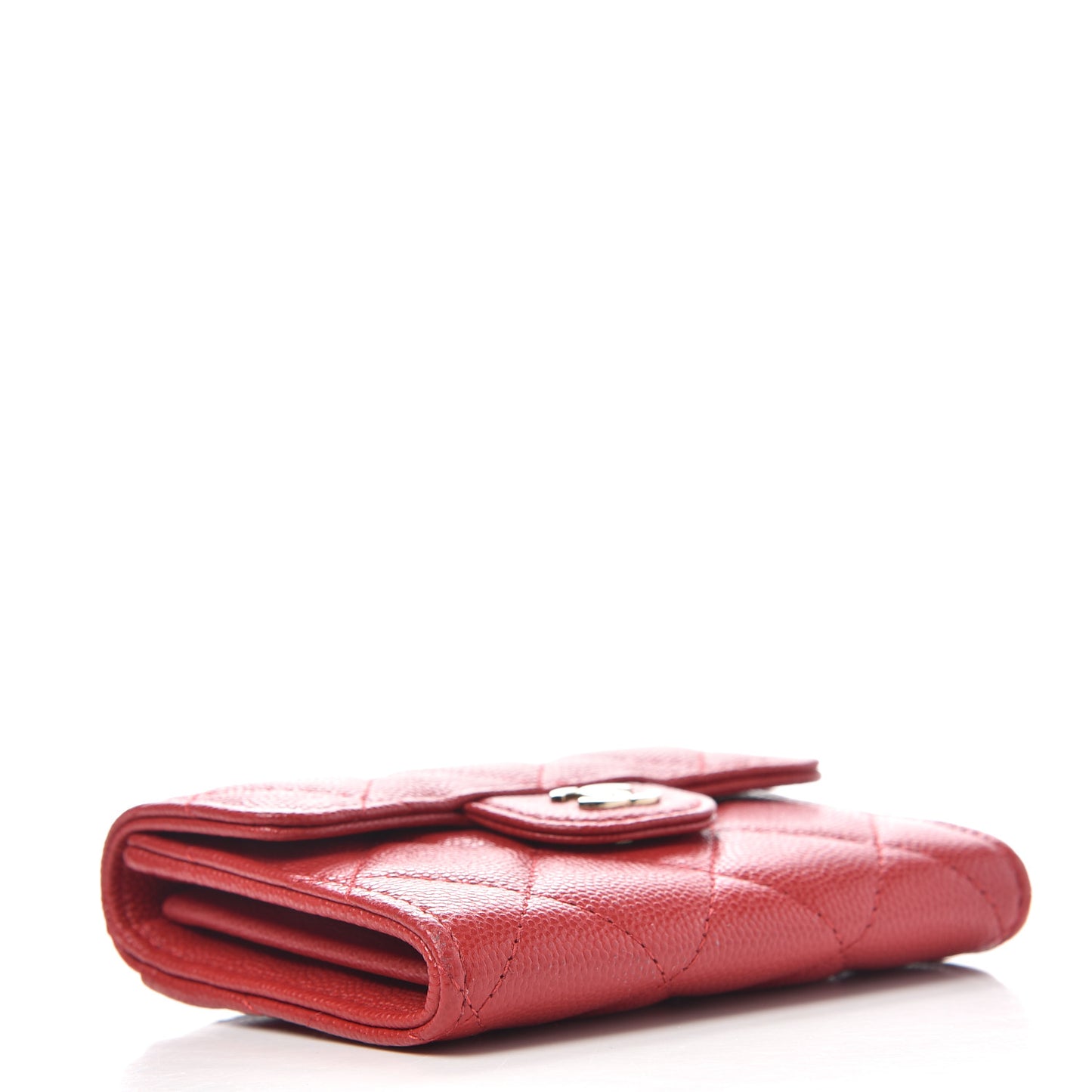 Caviar Quilted Flap Card Holder Wallet Red