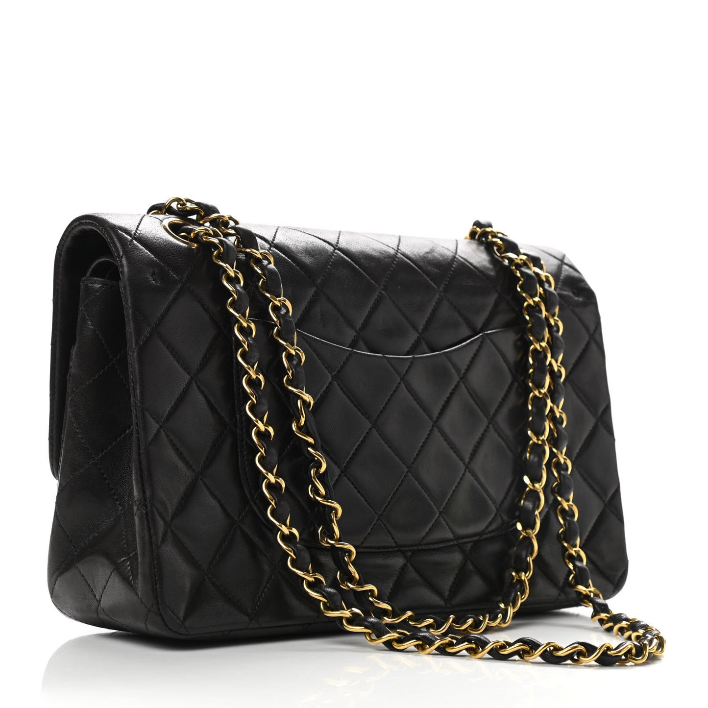 Lambskin Quilted Medium Double Flap Black