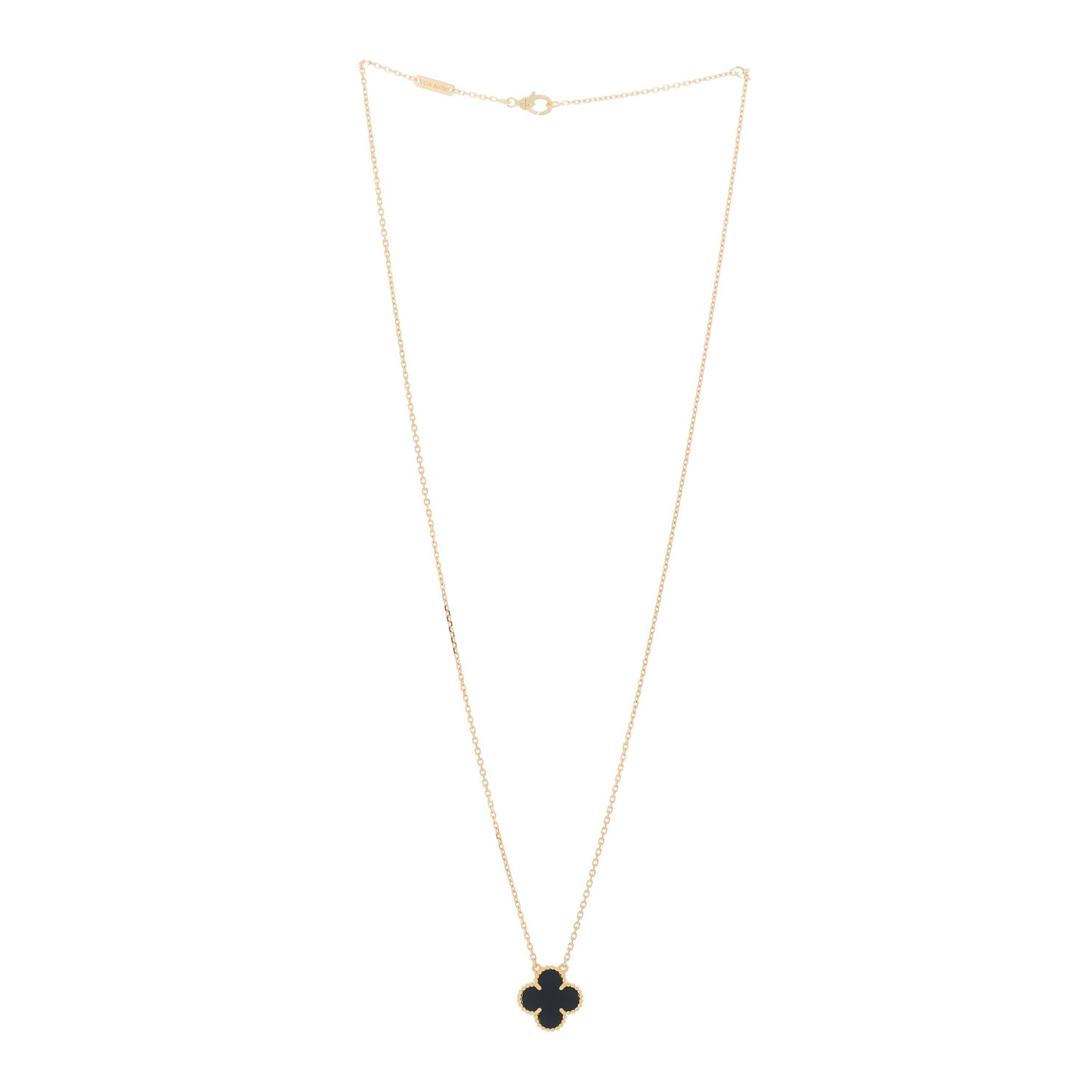 18K Yellow Gold Black Onyx Vintage Alhambra Pendant Necklace