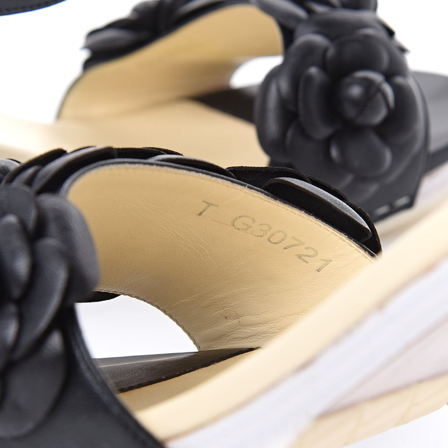 Calfskin Camellia Sandals 39 Black