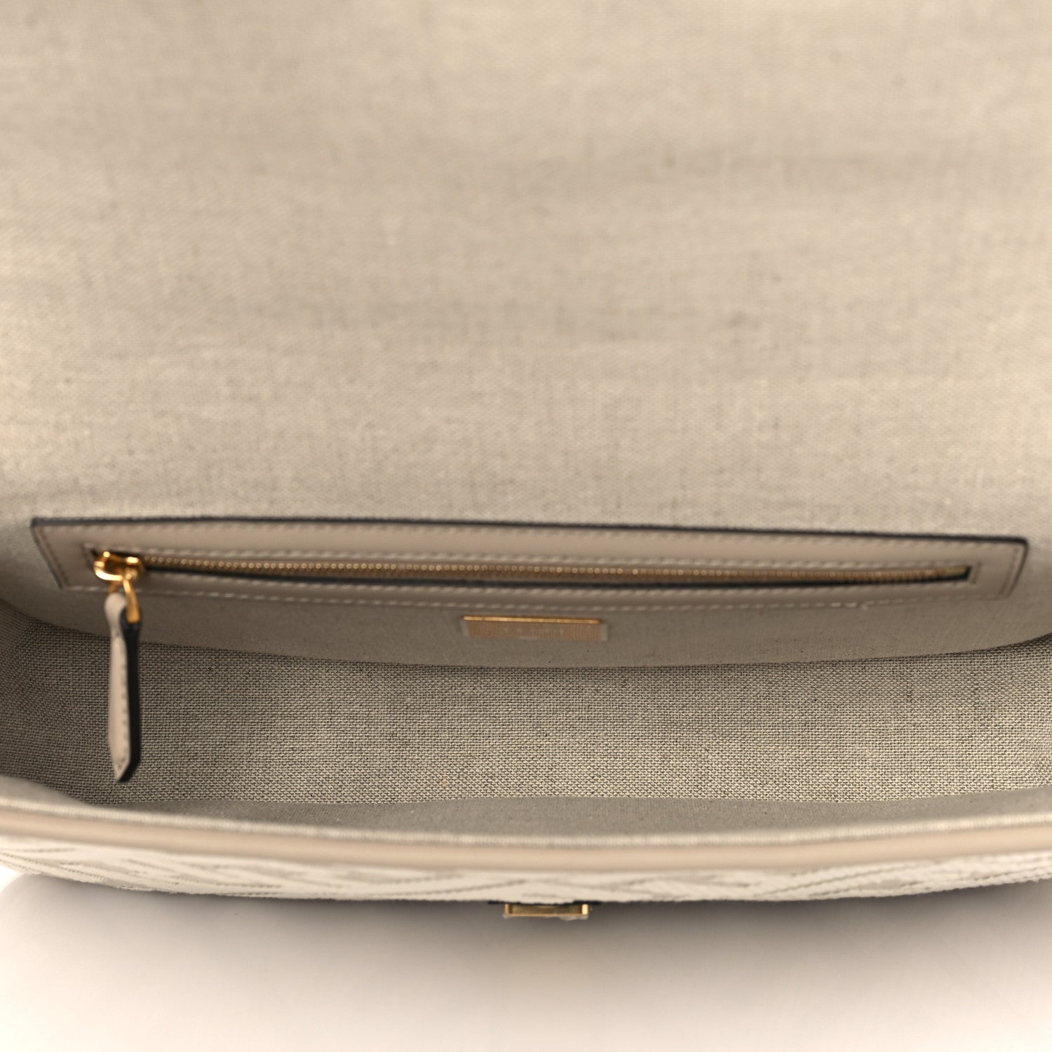 Fendi Canvas Vitello King FF Embroidered Baguette Grezzo White Nuvola 5 of 10
