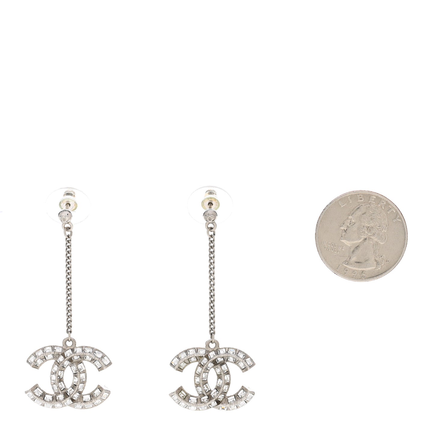 Baguette Crystal CC Drop Earrings Silver