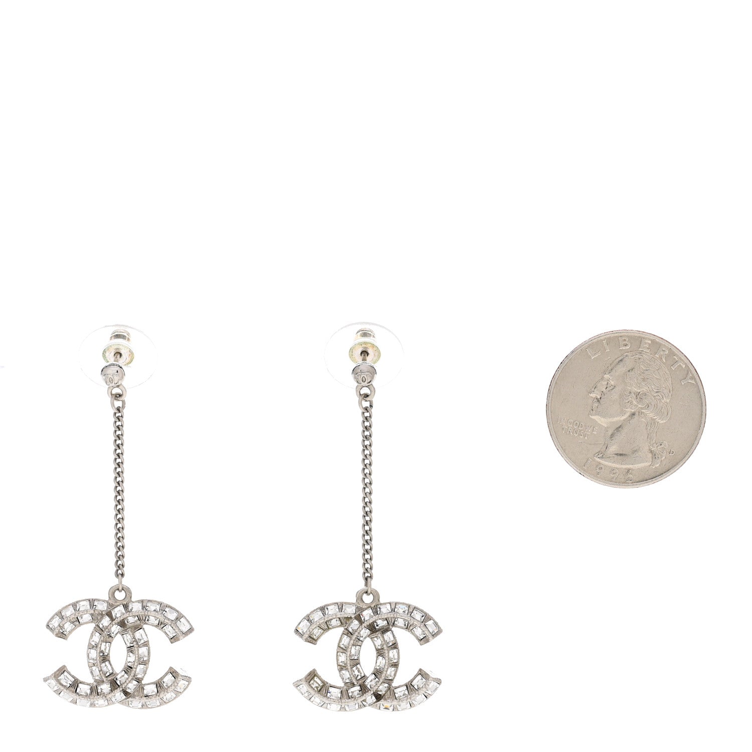 Chanel Baguette Crystal CC Drop Earrings Silver 2 of 5