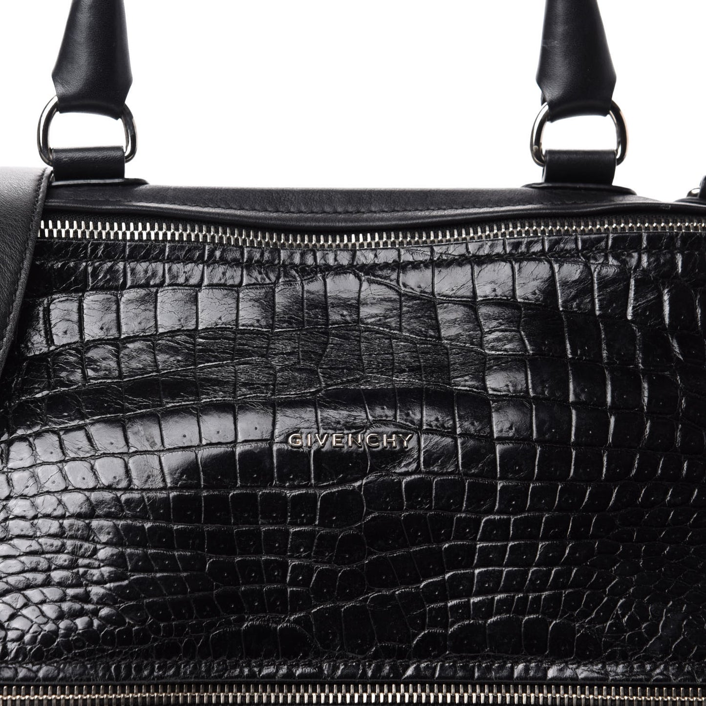 Smooth Calfskin Crocodile Embossed Medium Pandora Black