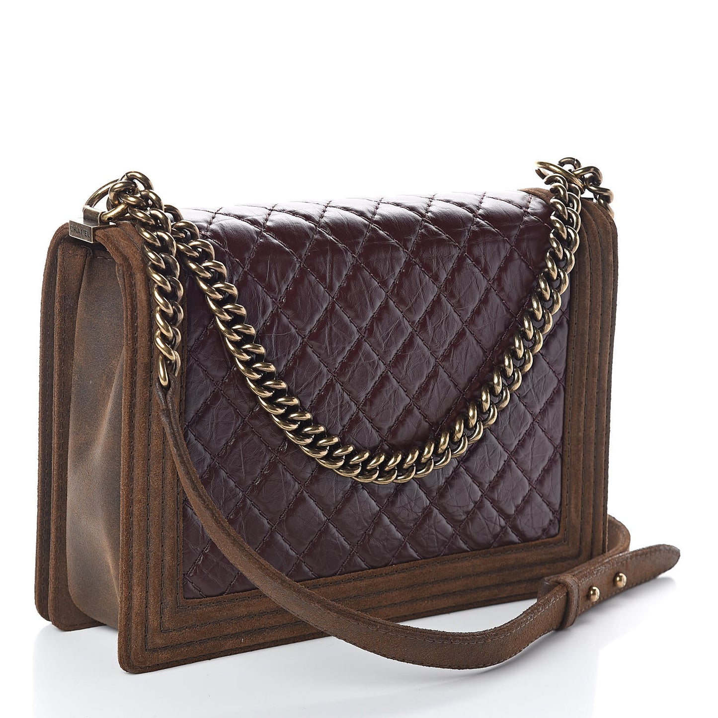 Aged Calfskin Nubuck Quilted Large Boy Flap Burgundy