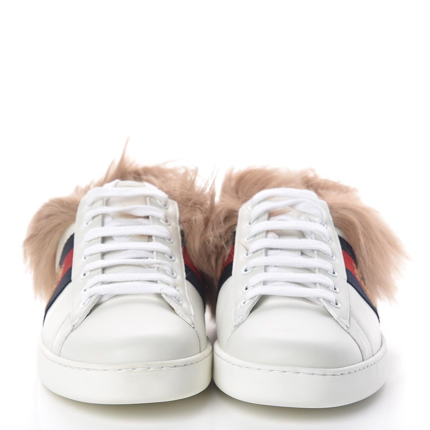 Gucci Calfskin Wool Web Bee Embroidered Mens Ace Sneakers 8 White 2 of 9