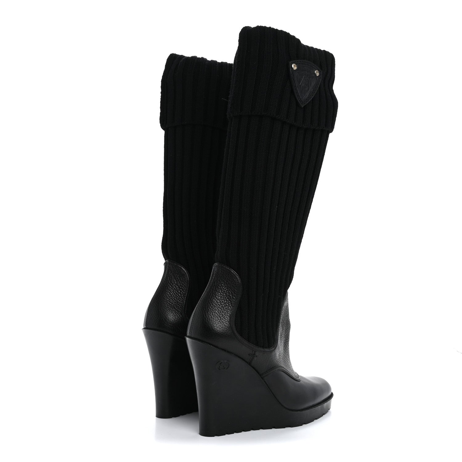 Gucci Wool Calfskin Knee Length Sock Boots 37.5 Black 4 of 11