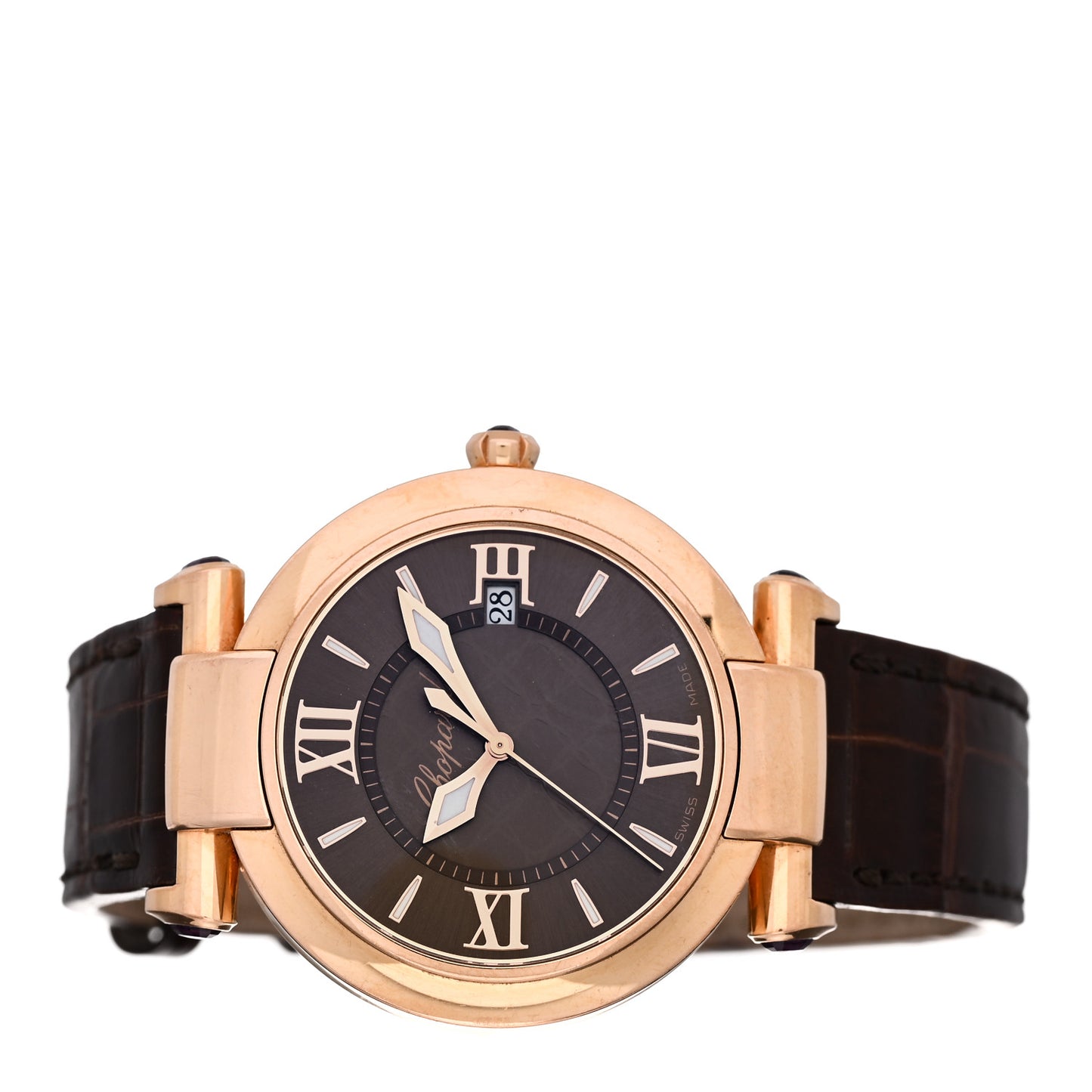 18K Rose Gold Alligator 36mm Imperiale Quartz Watch Brown