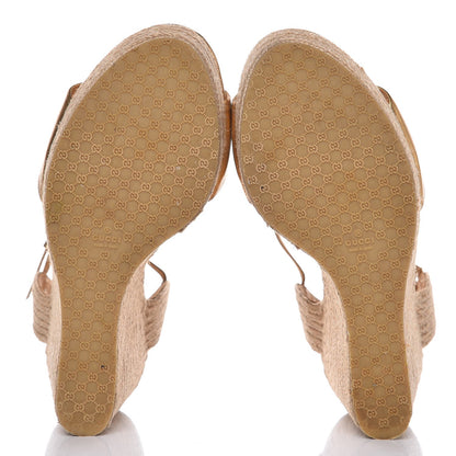 Gucci Nappa Silk Horsebit Espadrille Wedge Sandals 36 New Oro Rutenio 8 of 15