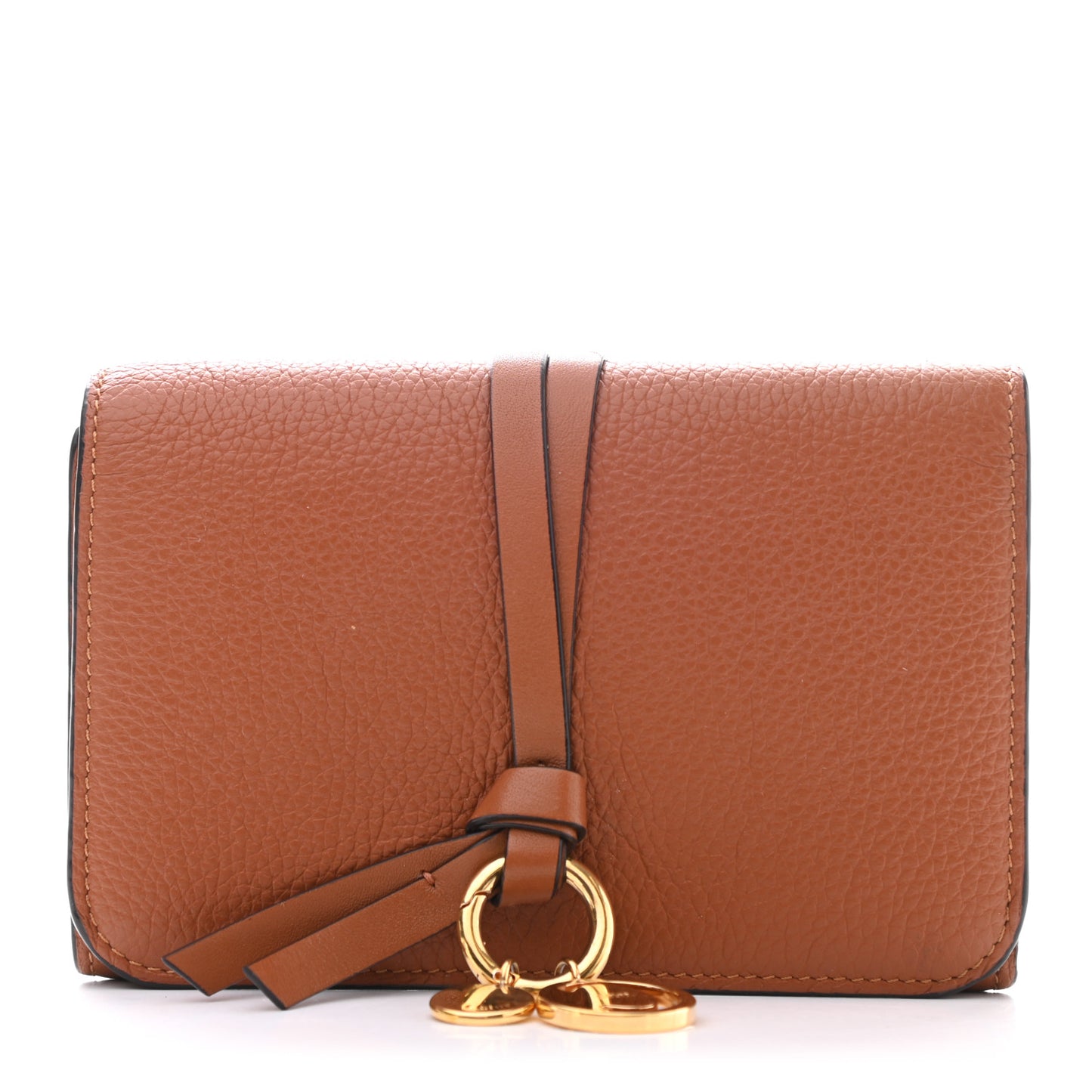 Calfskin Alphabet Compact Wallet Caramel