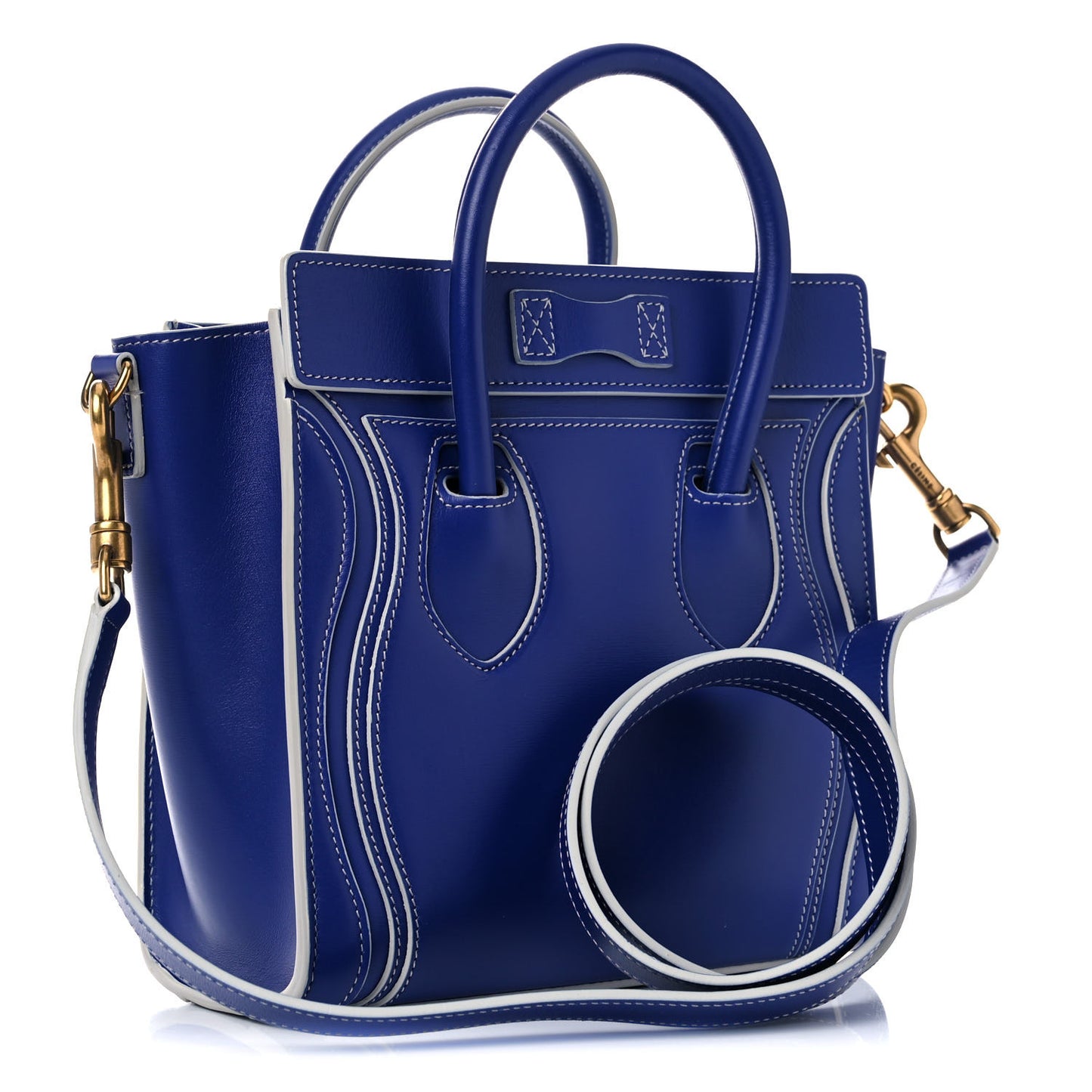 Satin Calfskin Nano Debossed Luggage Inky Blue