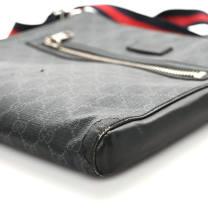 Gucci GG Supreme Monogram Appia Calfskin Web Flat Messenger Bag Black Grey 7 of 11