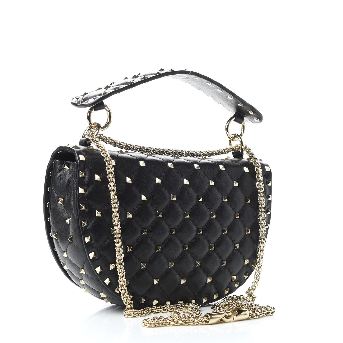 Nappa Medium Rockstud Spike Halfmoon Saddle Bag Black