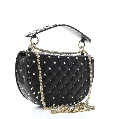 Valentino Garavani Nappa Medium Rockstud Spike Halfmoon Saddle Bag Black 3 of 8