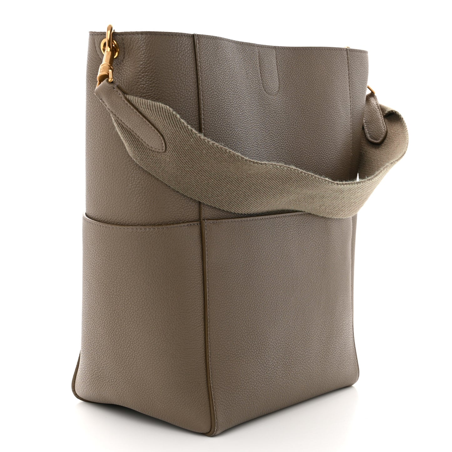 Soft Grained Calfskin Sangle Bucket Bag Taupe