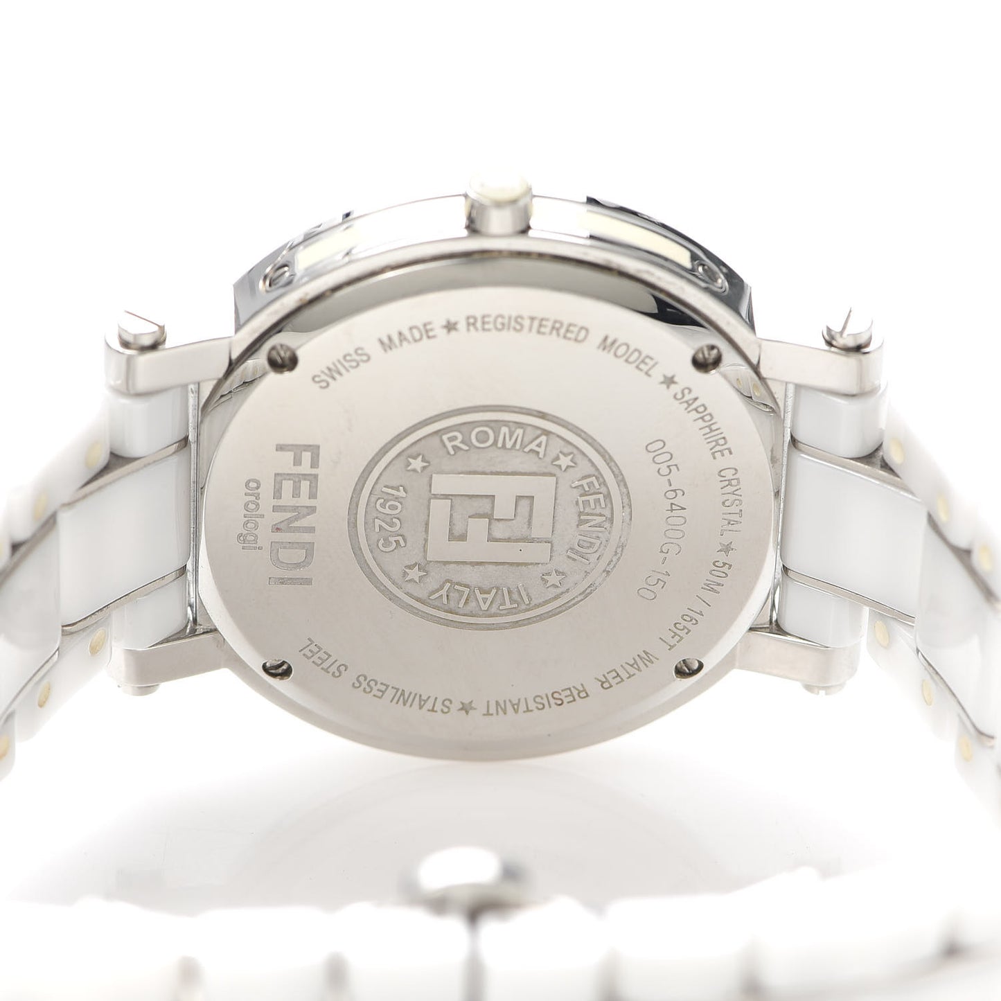 Stainless Steel Ceramic Diamond Bezel 38mm Round Quartz Watch White