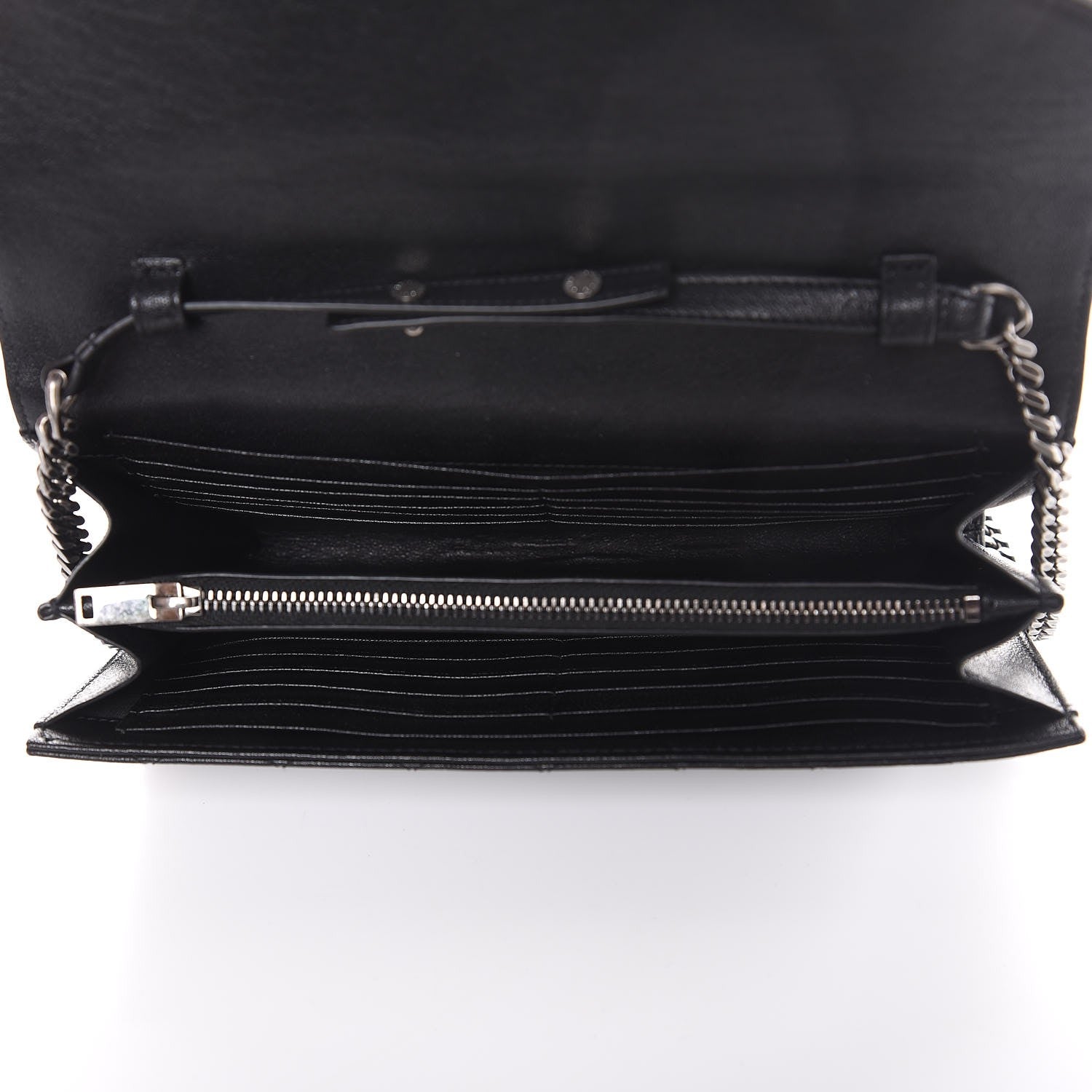 Saint Laurent Sheepskin Tri-Quilt Monogram Envelope Chain Wallet Black 5 of 8