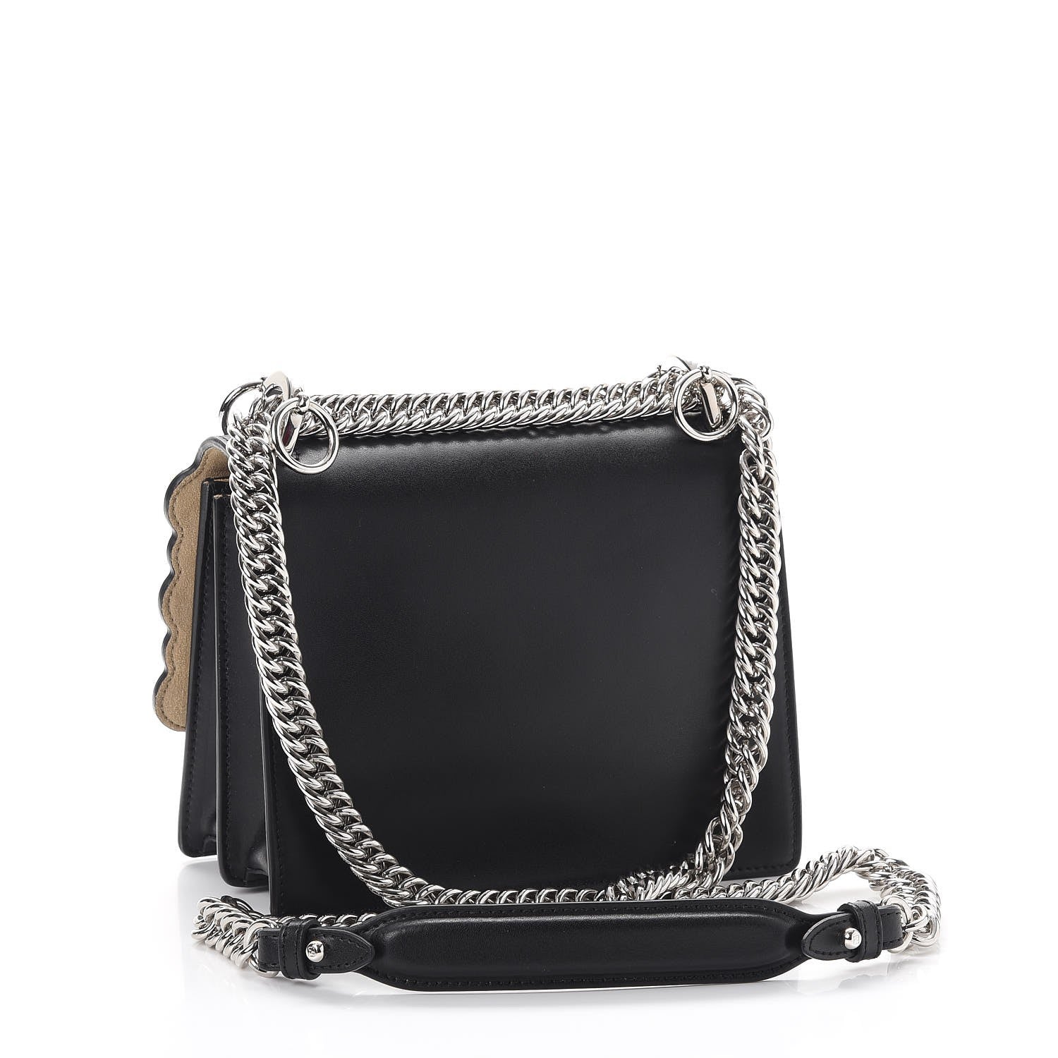 Fendi Vitello Liberty Pearl Scalloped Studded Small Kan I Shoulder Bag Black 3 of 8