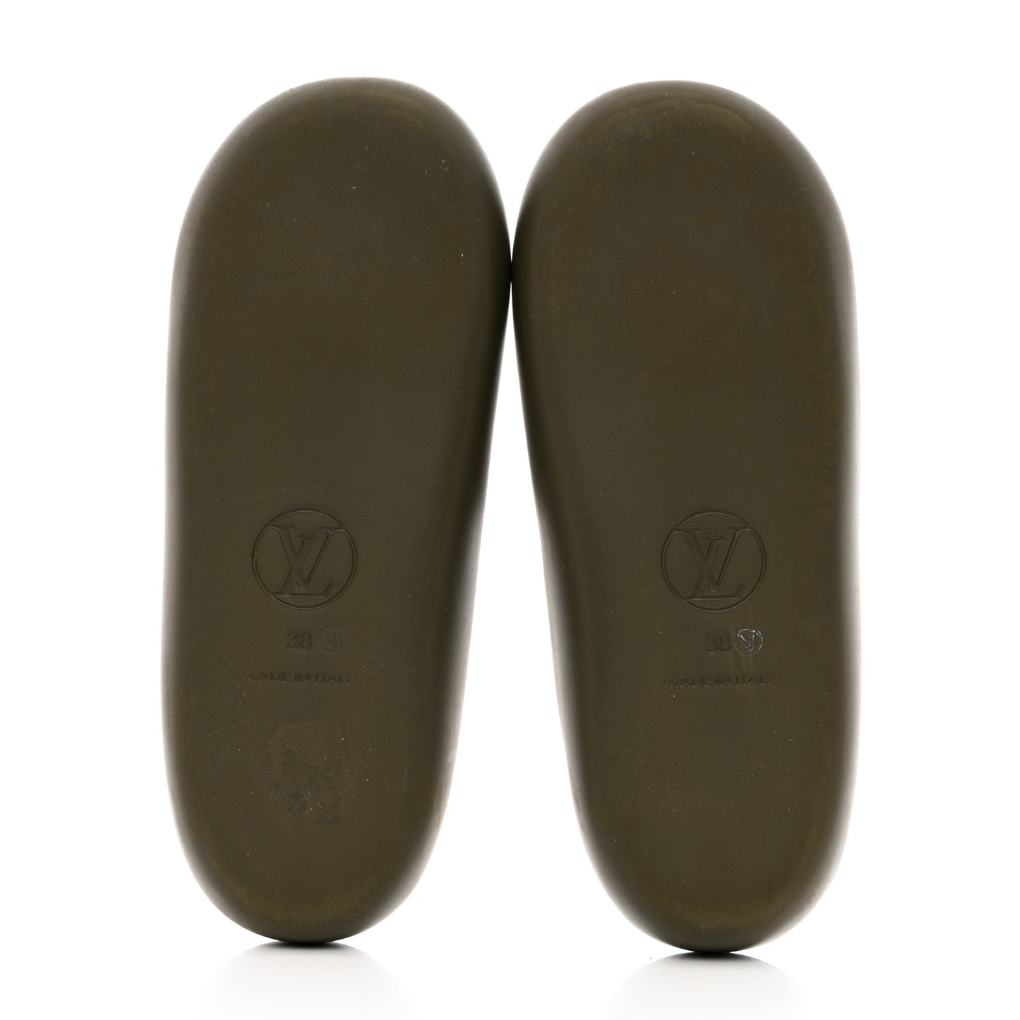 Matte Rubber Monogram Embossed Sunbath Slide Sandals 38 Khaki