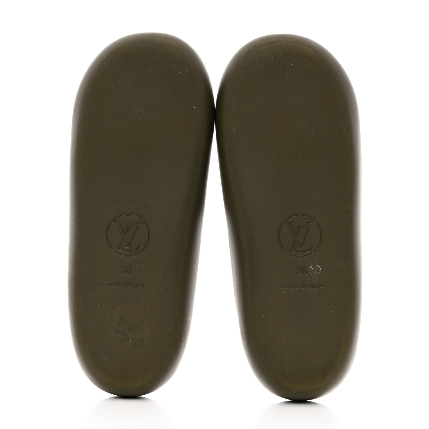 Louis Vuitton Matte Rubber Monogram Embossed Sunbath Slide Sandals 38 Khaki 5 of 9