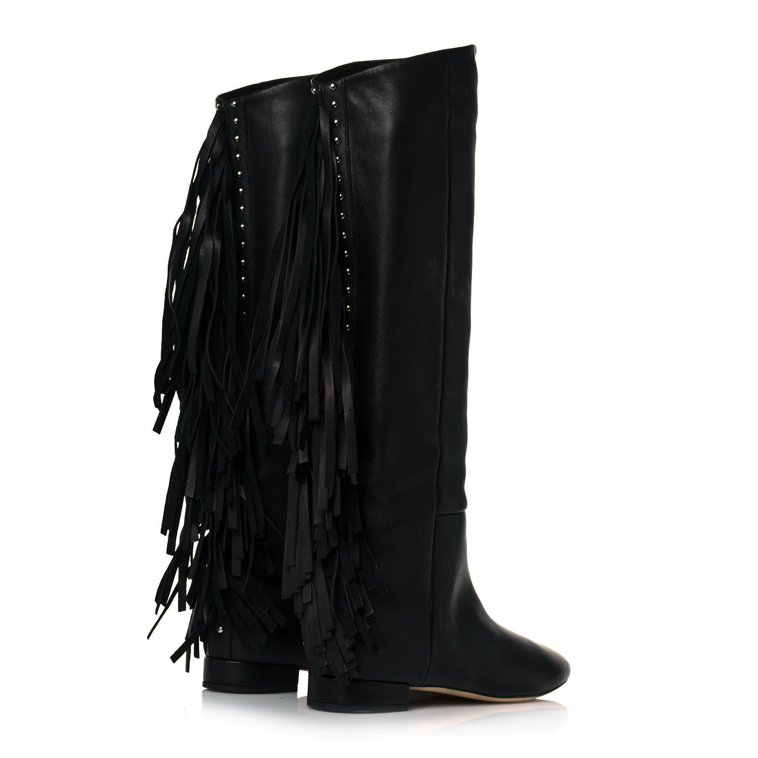 Saint Laurent Calfskin Dana Knee High Fringed Boots 36.5 Black 4 of 10