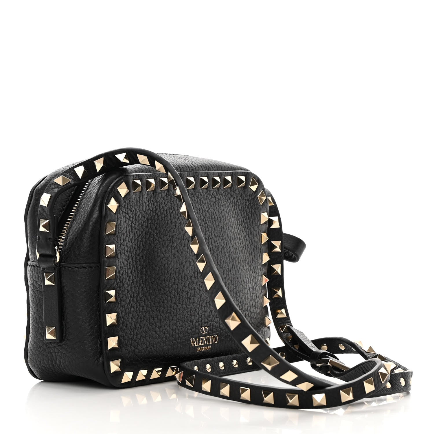 Valentino Garavani Pebbled Calfskin Rockstud Camera Crossbody Bag Black 3 of 10