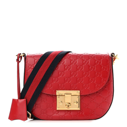 Gucci Guccissima Web Medium Padlock Messenger Shoulder Bag Hibiscus Red 1 of 14