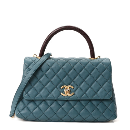 Chanel Caviar Quilted Medium Coco Lizard Embossed Handle Flap 1 of 10