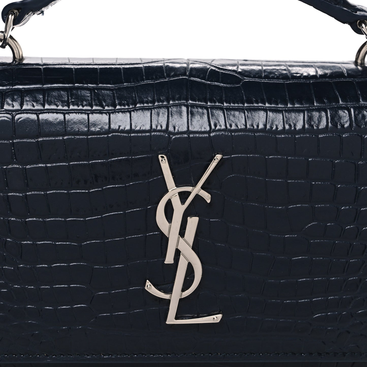 Calfskin Crocodile Embossed Monogram Sunset Chain Wallet New Cobalt