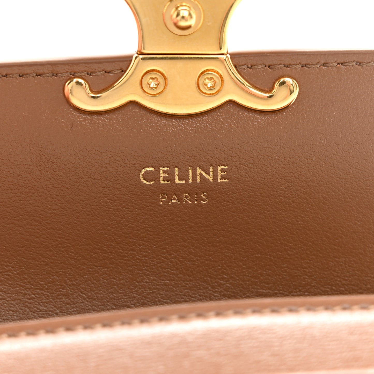Shiny Calfskin Triomphe Flap Card Holder Bronze