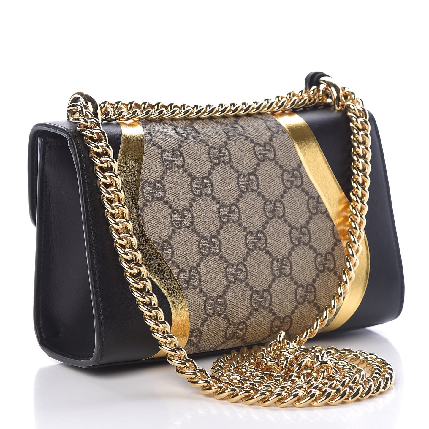 Calfskin GG Supreme Monogram Small Padlock Shoulder Bag Black Gold