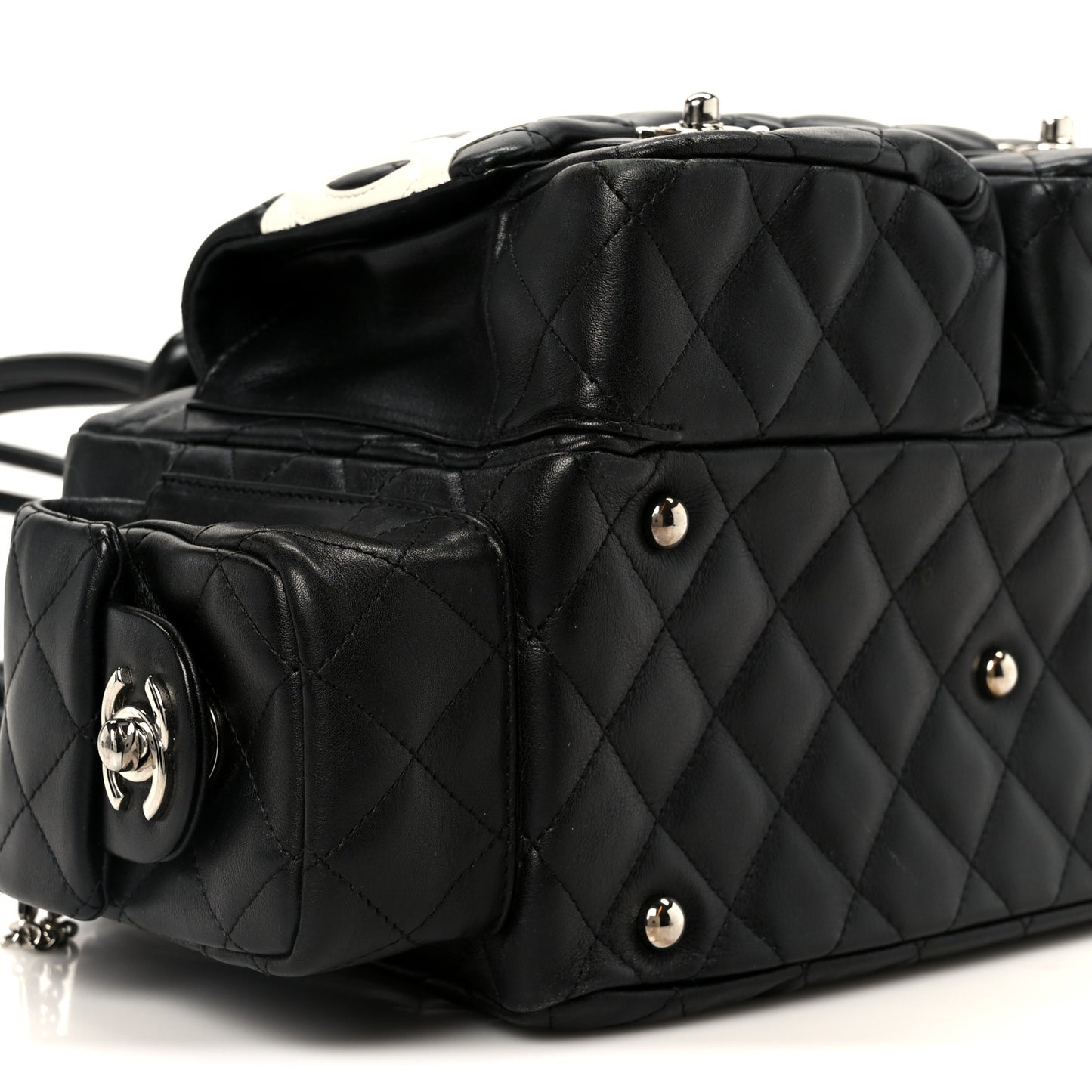 Calfskin Quilted Small Cambon Multipocket Reporter Black White