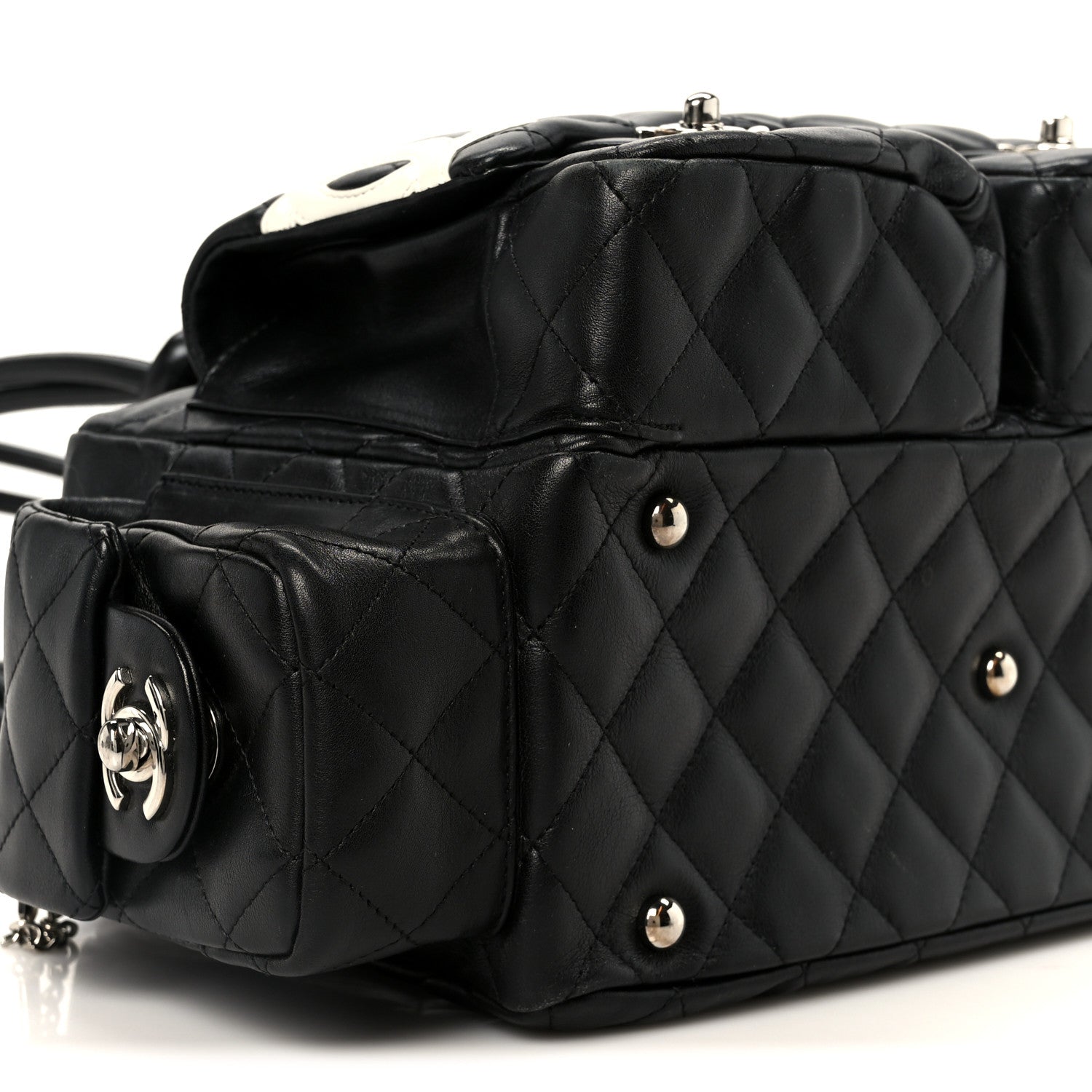 Chanel Calfskin Quilted Small Cambon Multipocket Reporter Black White 9 of 10