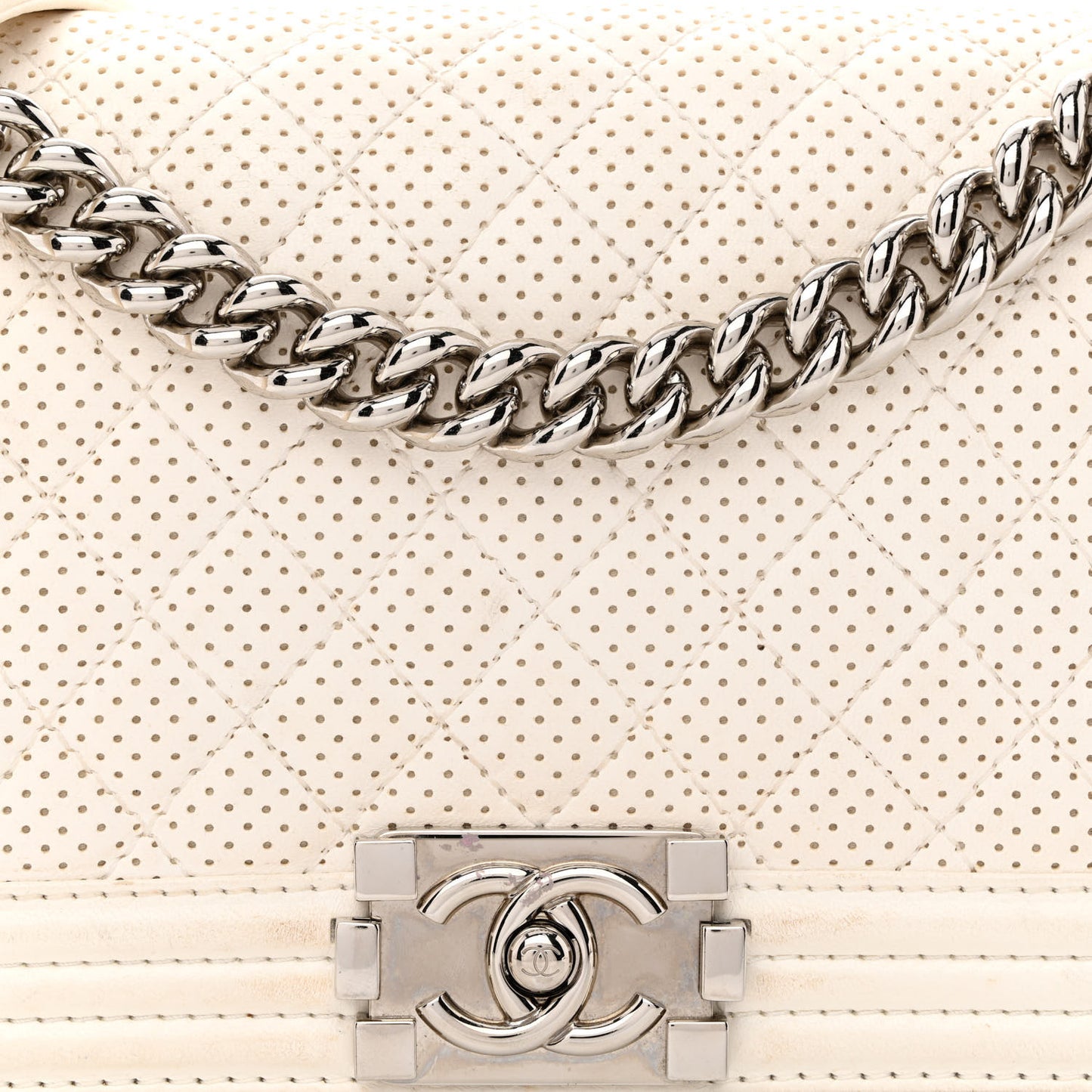 Lambskin Perforated Medium Boy Flap White