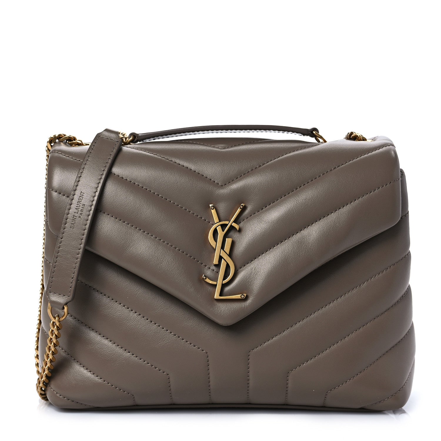 Saint Laurent Calfskin Y Quilted Monogram Small Loulou Chain Satchel Taupe 1 of 6