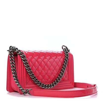 Chanel Patent Calfskin Enamel Quilted Medium Boy Flap Dark Pink 2 of 5