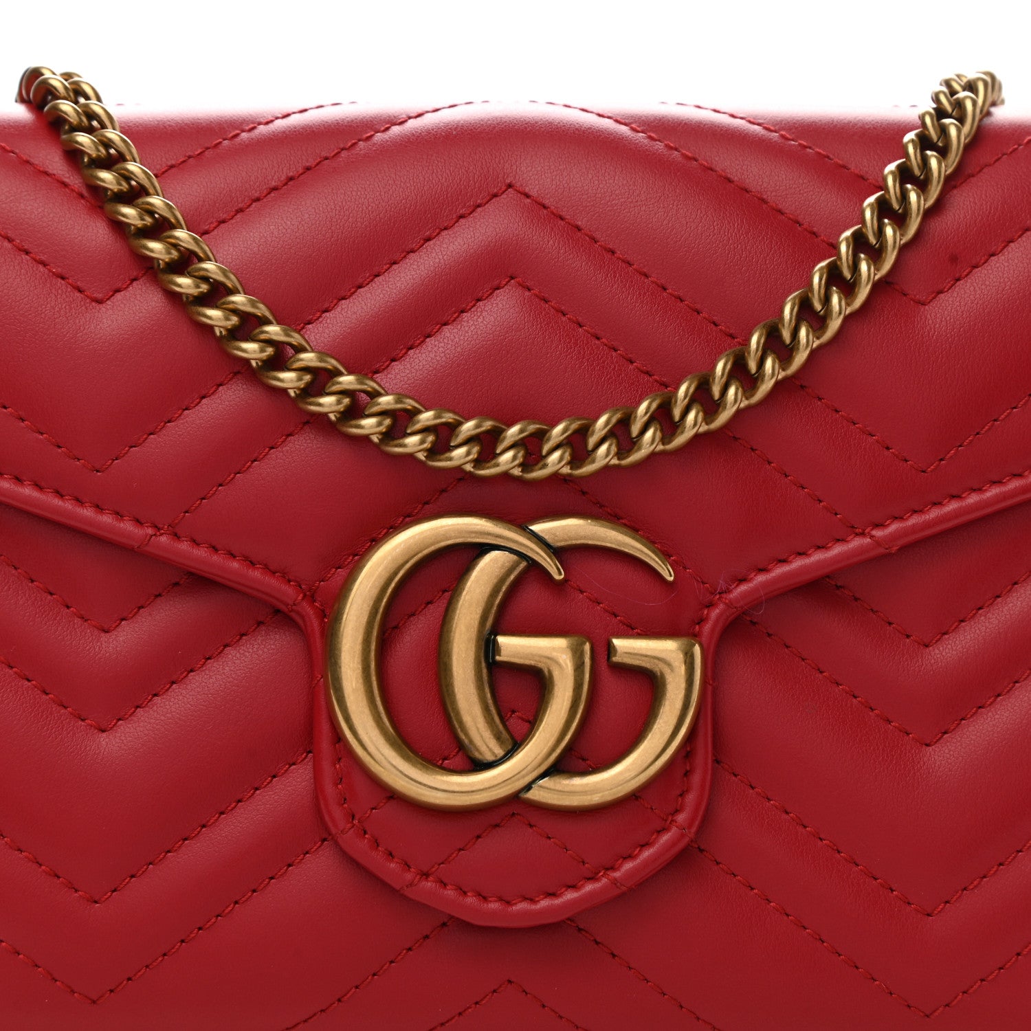 Gucci Calfskin Matelasse GG Marmont Chain Wallet Hibiscus Red 8 of 11