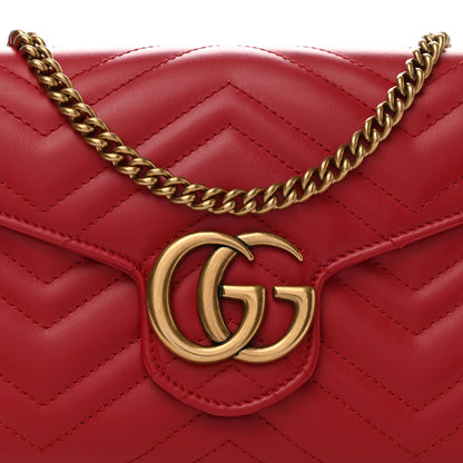 Gucci Calfskin Matelasse GG Marmont Chain Wallet Hibiscus Red 8 of 11