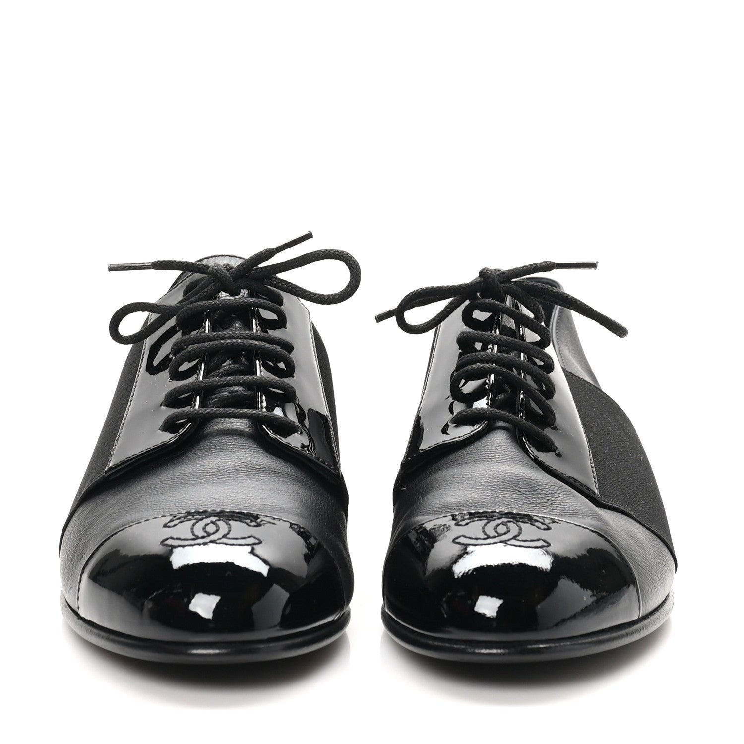 Chanel Goatskin Patent Womens CC Cap Toe Lace Up Oxfords 36.5 Black 3 of 10
