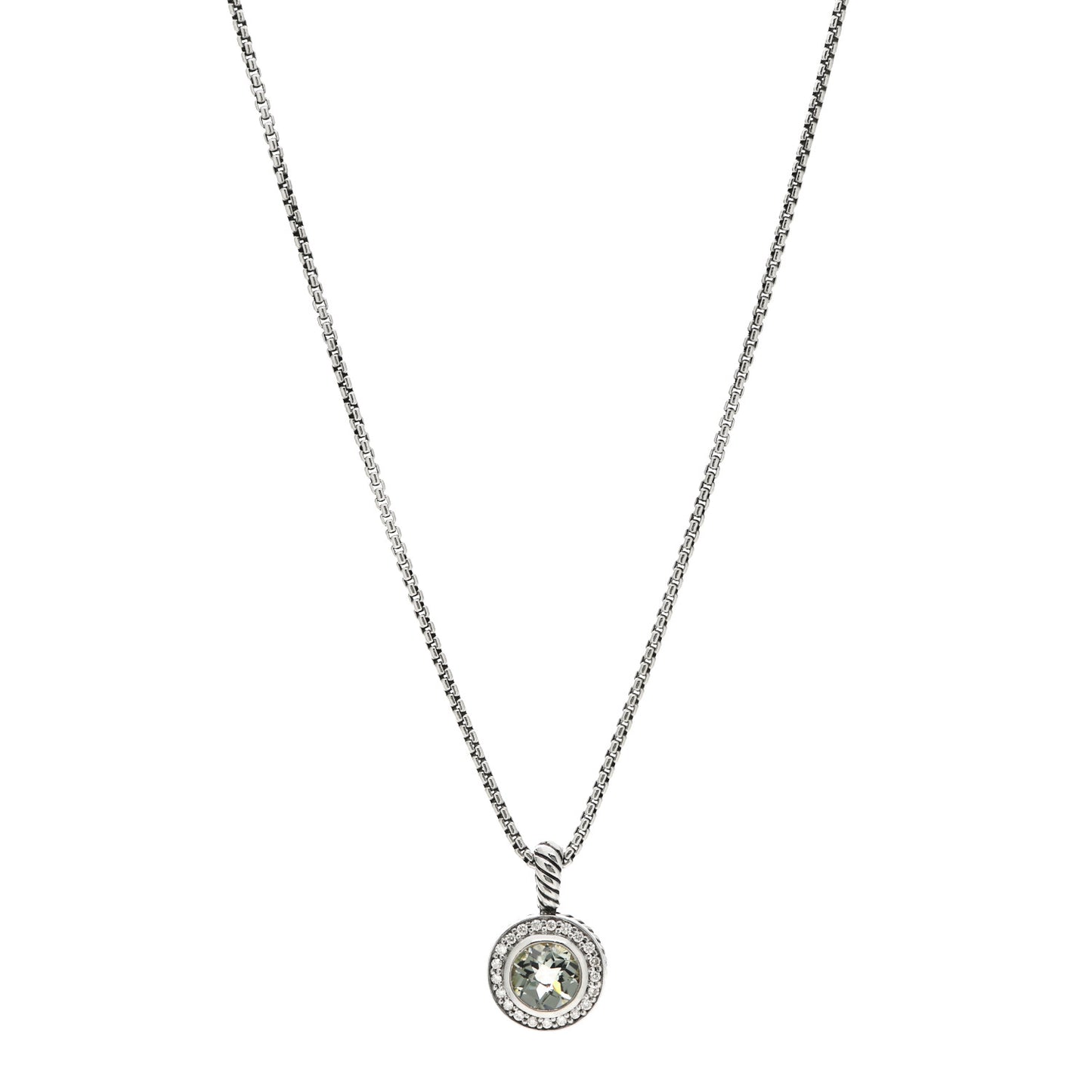 Sterling Silver Diamond Prasiolite 8mm Petite Cerise Pendant Necklace