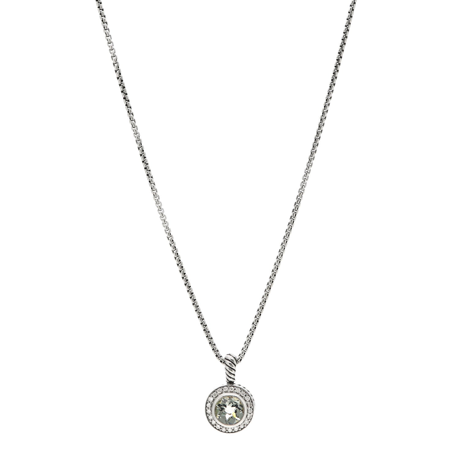 David Yurman Sterling Silver Diamond Prasiolite 8mm Petite Cerise Pendant Necklace 1 of 4