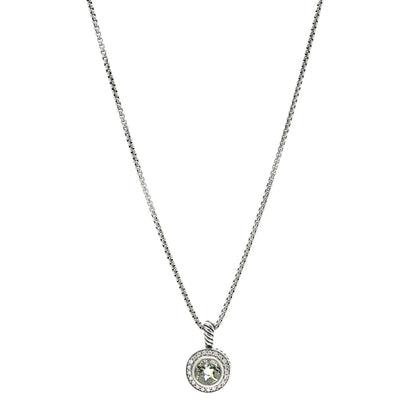 David Yurman Sterling Silver Diamond Prasiolite 8mm Petite Cerise Pendant Necklace 1 of 4