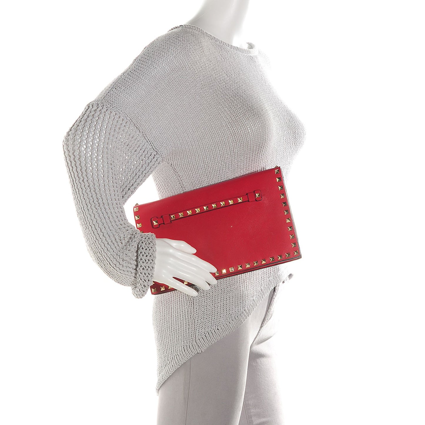 Nappa Rockstud Wristlet Clutch Rosso Valentino