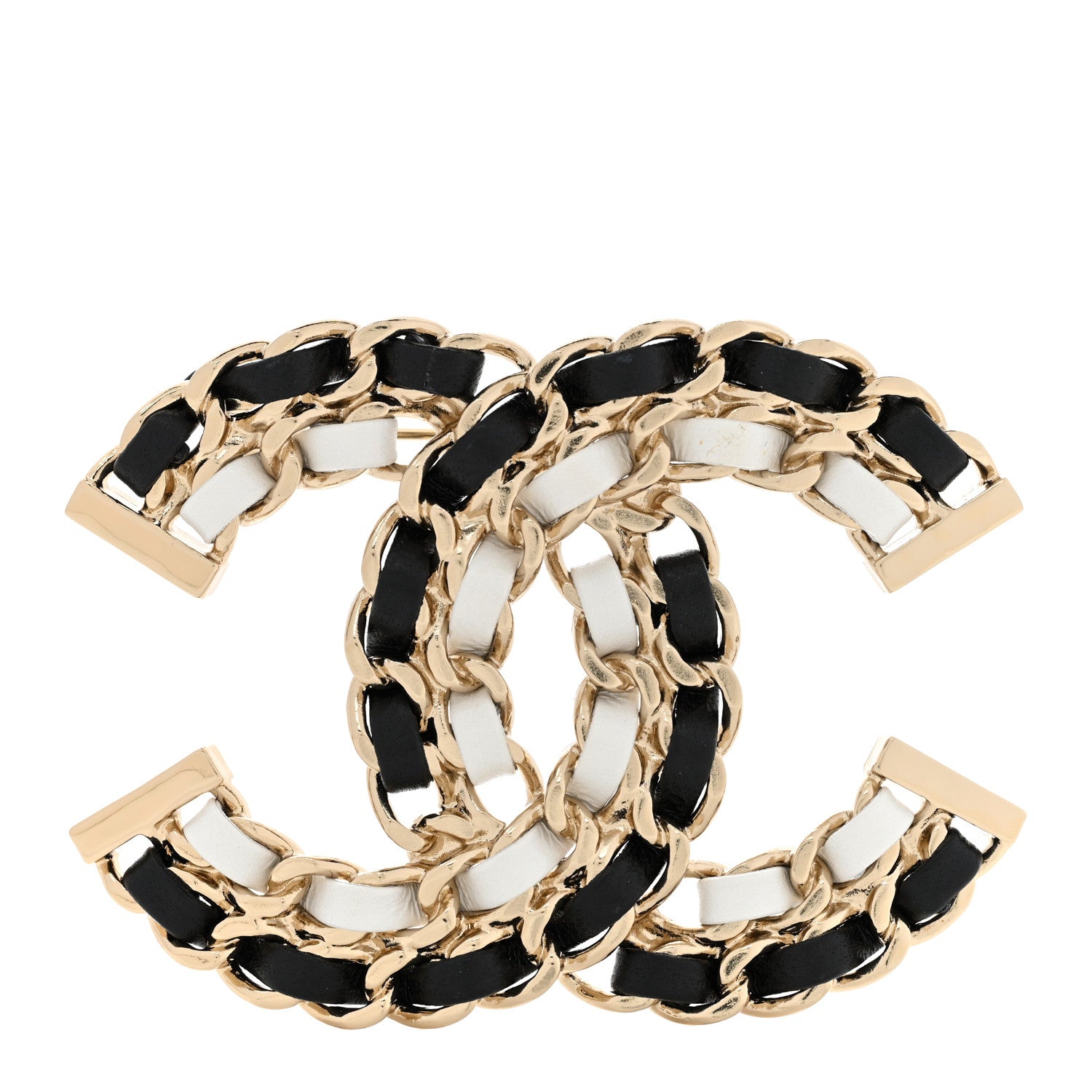 Chanel Lambskin Chain CC Brooch Black White Gold 1 of 7
